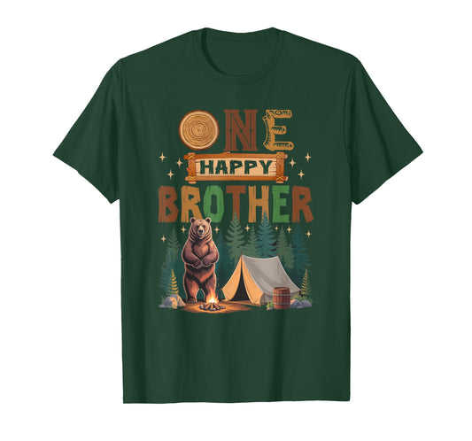 One Happy Brother Camper 1St Birthday Camping Bear T-Shirt