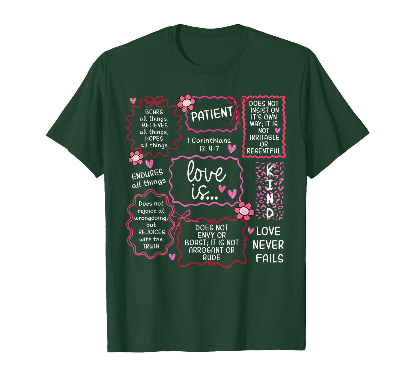Love Never Fails Heart Christian Valentines Day T-Shirt