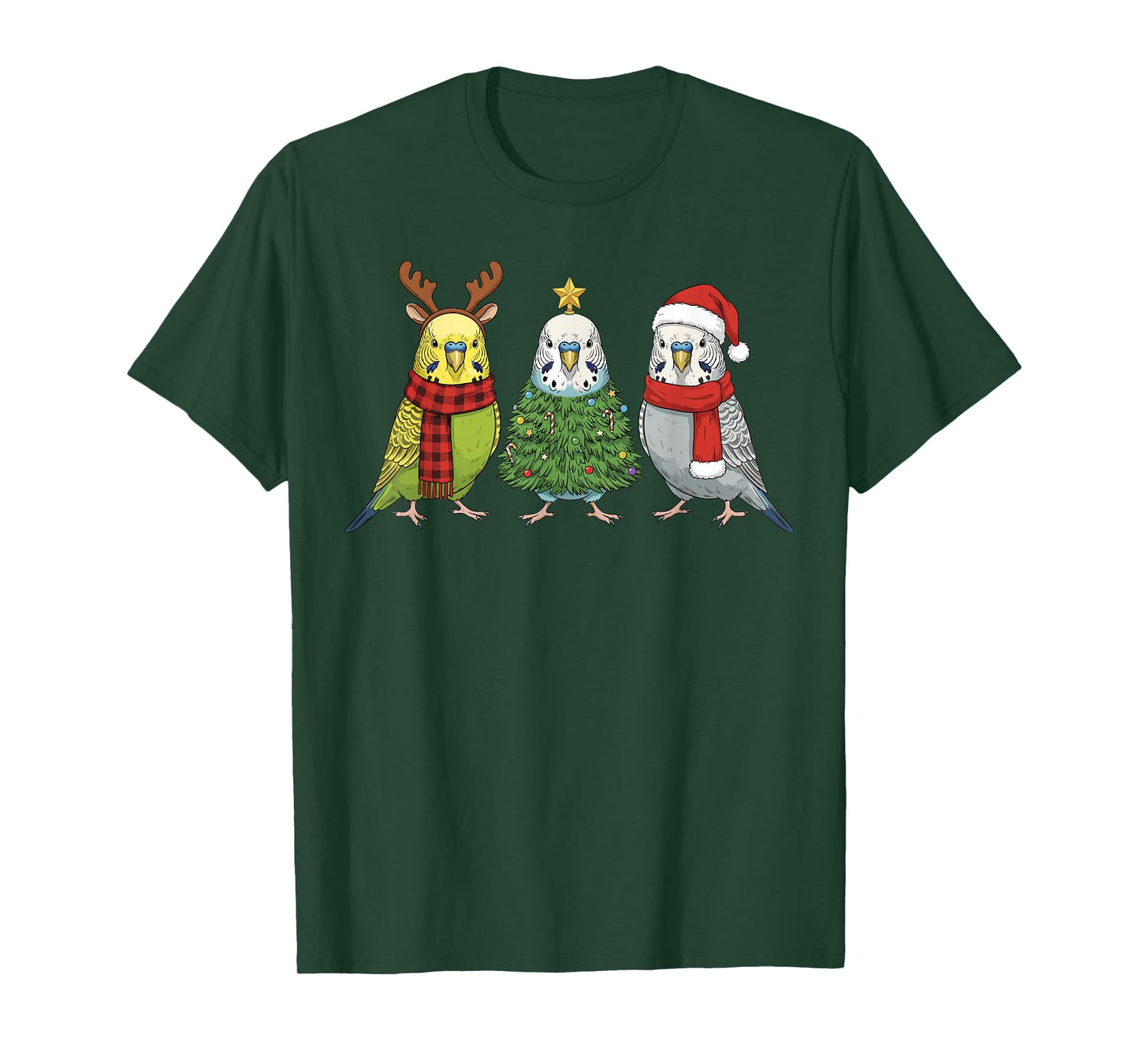 Retro Christmas Budgerigar Budgie Bird Santa Reindeer T-Shirt