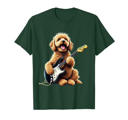 Funny Goldendoodle Dog Playing Electric Guitar Music Lover T-Shirt