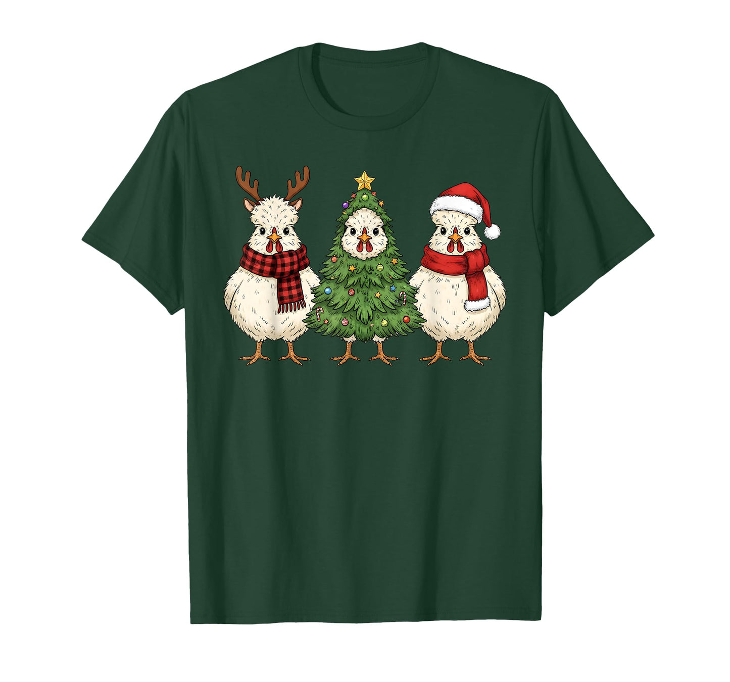 Retro Christmas Silkie Chicken Santa Reindeer Farm Animal T-Shirt