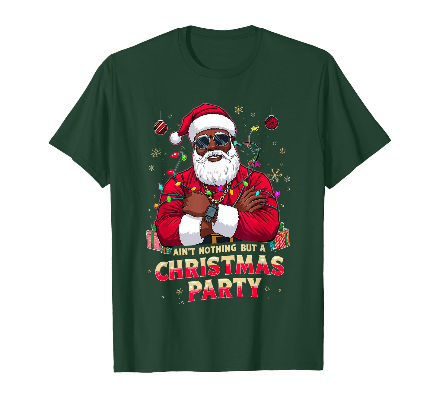 African American Santa Claus Christmas Xmas Pajama Party T-Shirt
