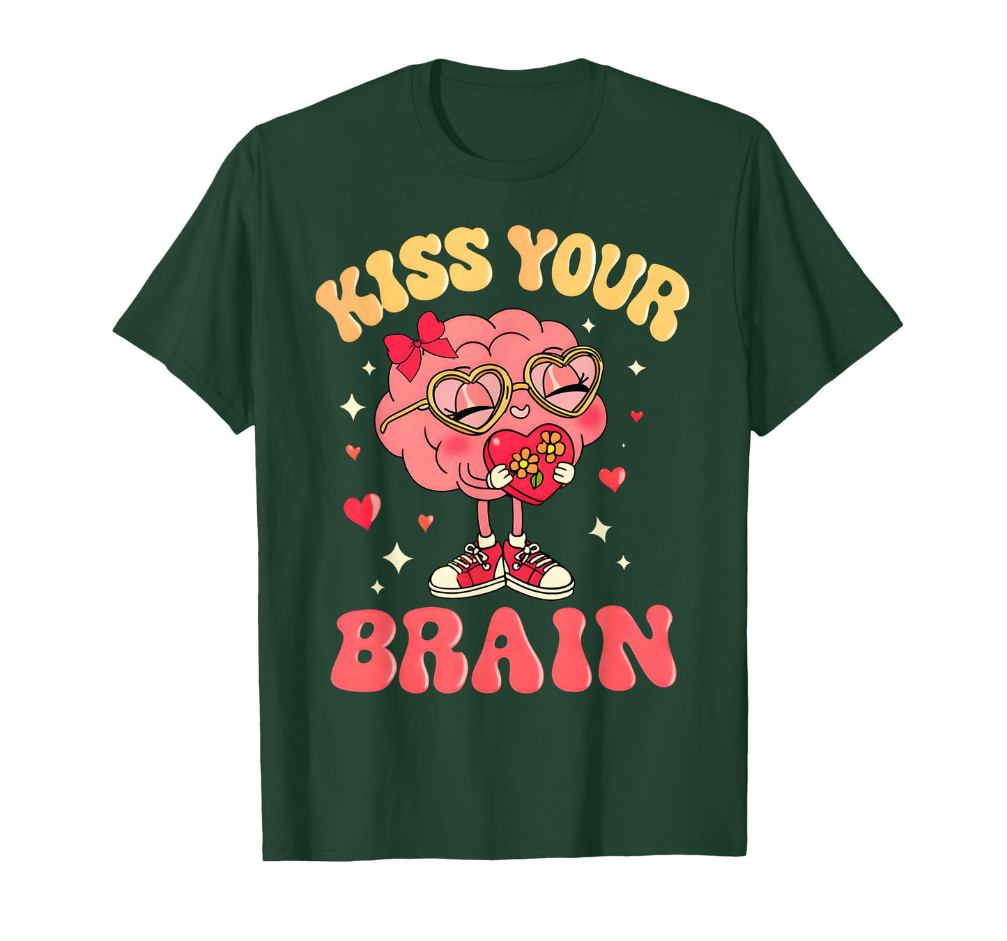 Valentine Kiss Your Brain Retro Teacher Squad Heart Kid T-Shirt