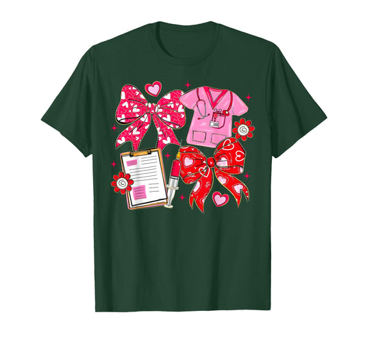 Nurse Coquette Bow Valentine Nurse RN PCT CNA Girl Women T-Shirt