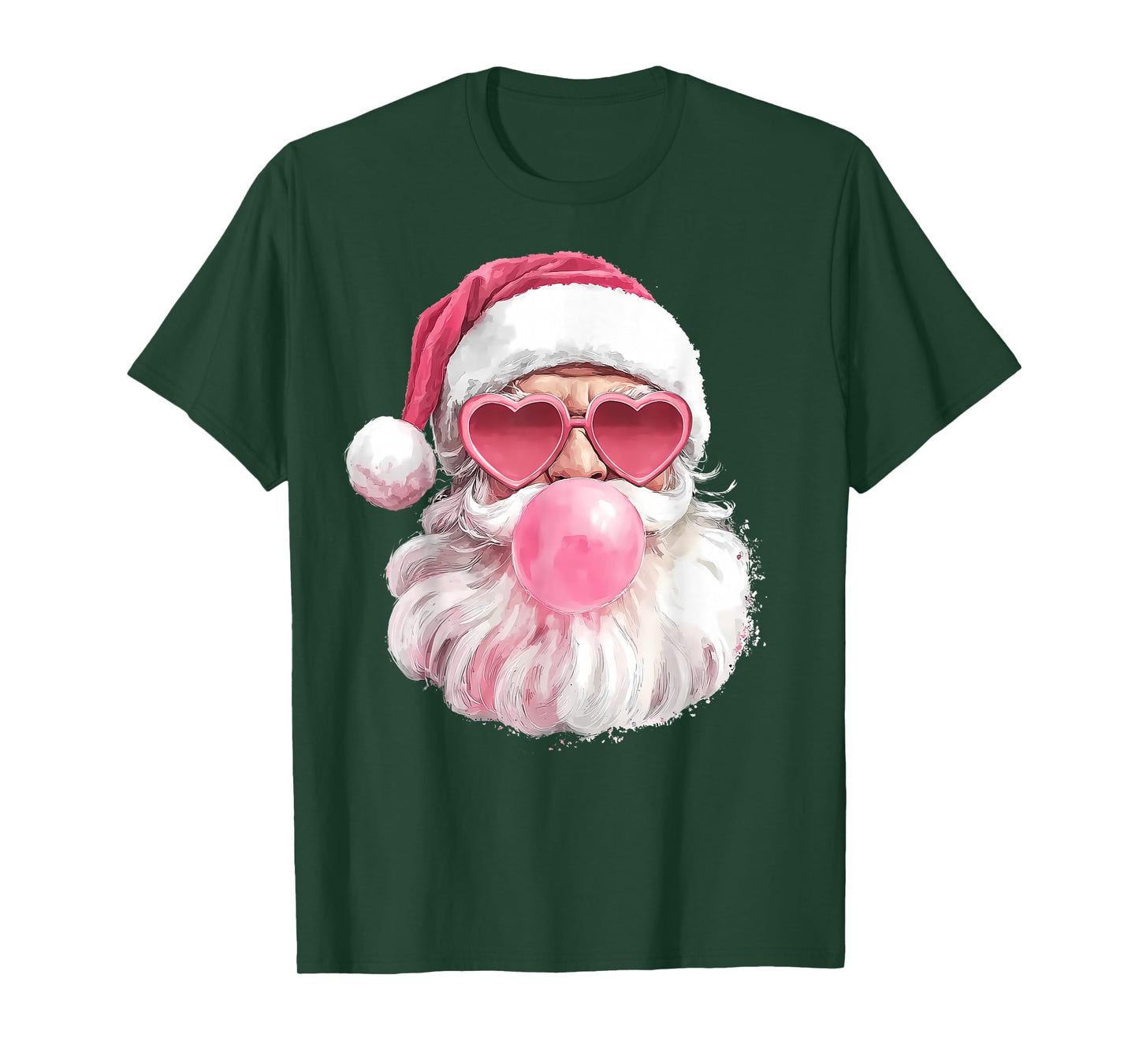 Christmas Retro Santa Face Bubble Gum Pink Heart Sunglasses T-Shirt