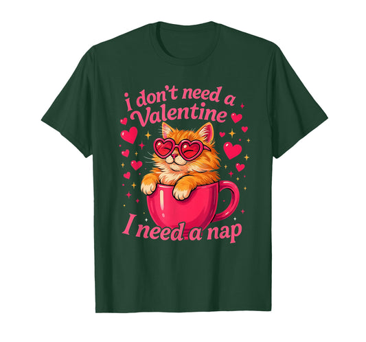 Valentine Cat Nap Funny Cozy Sleep Design T-Shirt