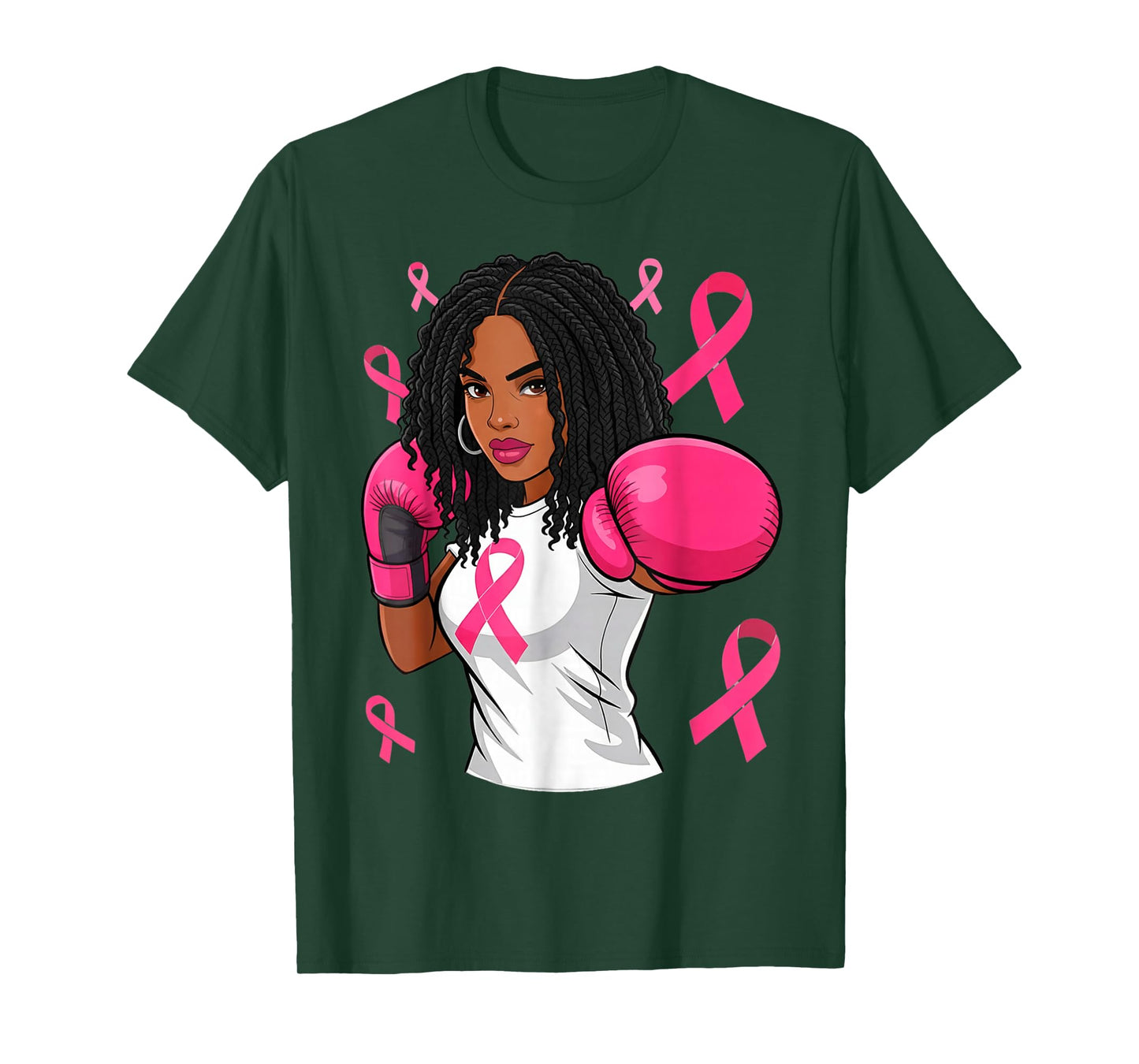 Women Black African American Breast Cancer Afro Pink Ribbon T-Shirt