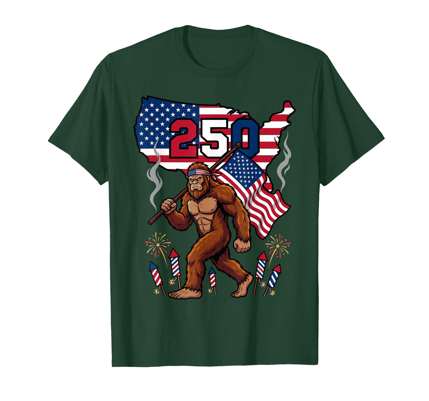 Bigfoot American Flag 250th 1776 2026 Patriotic Sasquatch T-Shirt