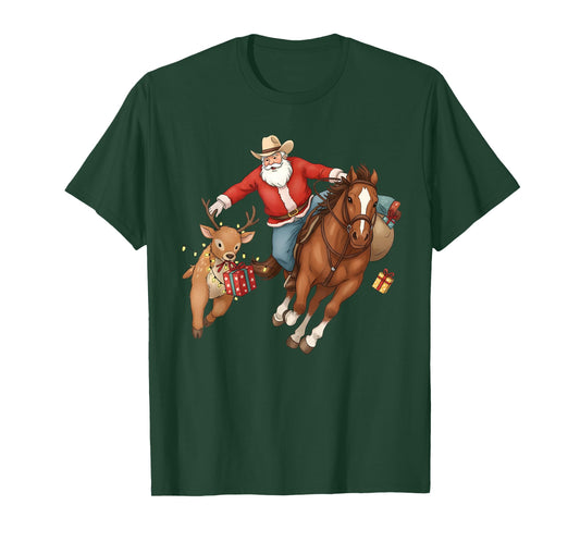 Cowboy Santa Riding Horse Western Christmas Rodeo T-Shirt