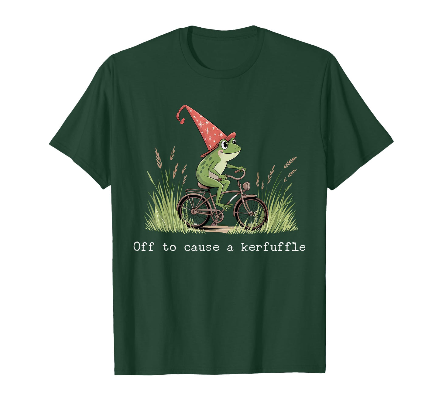 Off to Cause A Kerfuffle Fun Wizard Frog Riding Bicycle Bike T-Shirt
