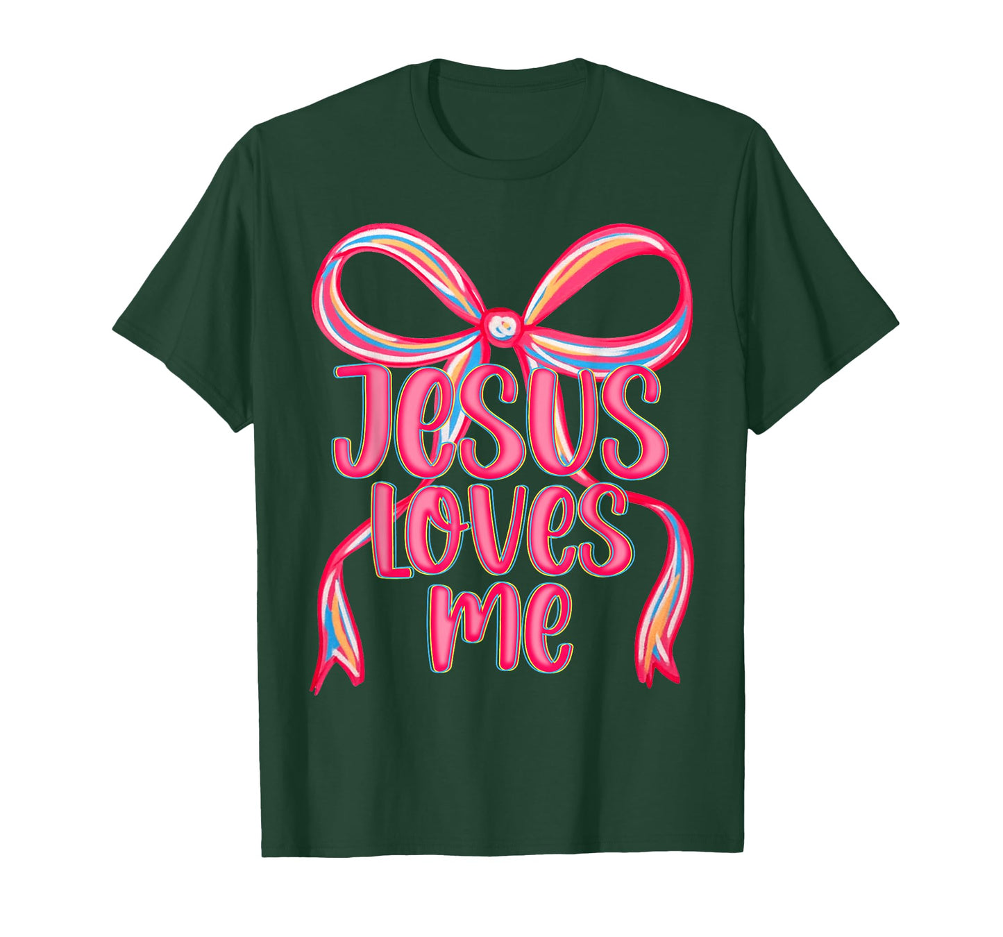 Jesus Loves Me Preppy Bow Christian Pink Women Kid Religious T-Shirt