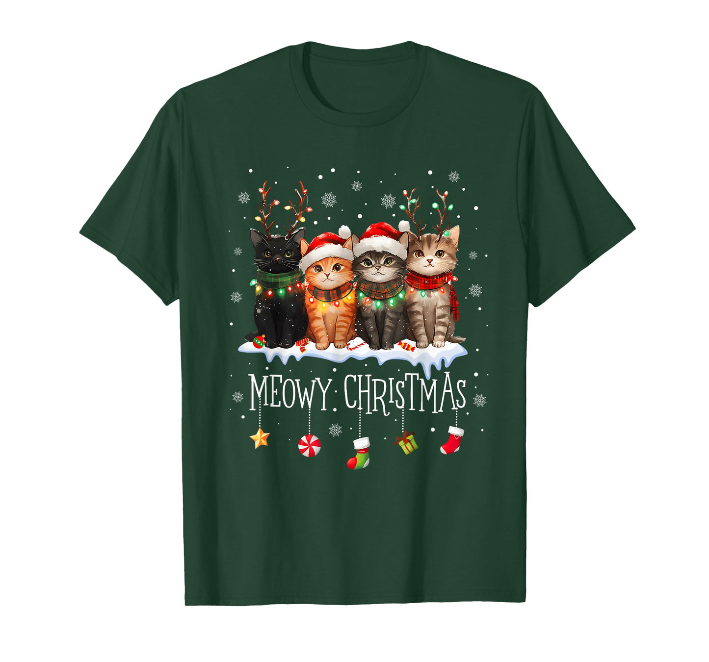 Meowy Catmas Cat Christmas Cute Kitten Cats Santa Hat Xmas T-Shirt