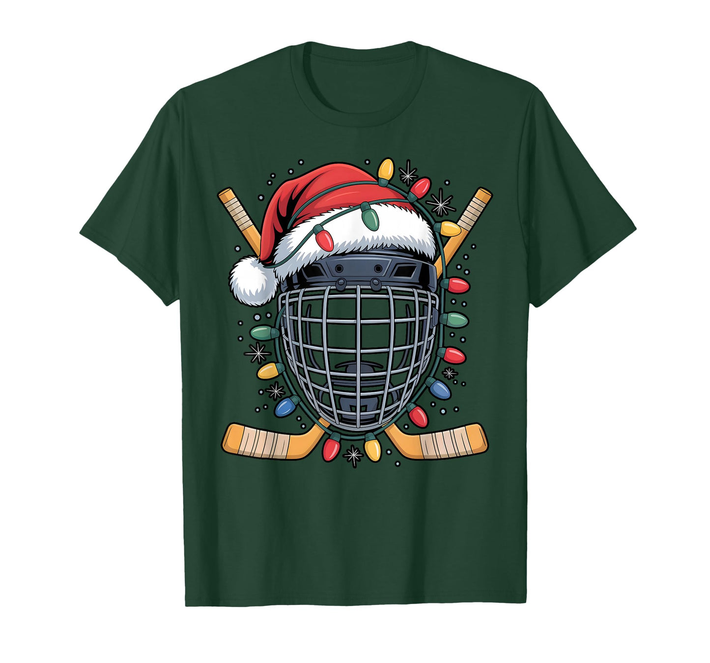 Santa Hockey Goalie Mask Christmas Lights Xmas Men Boys T-Shirt