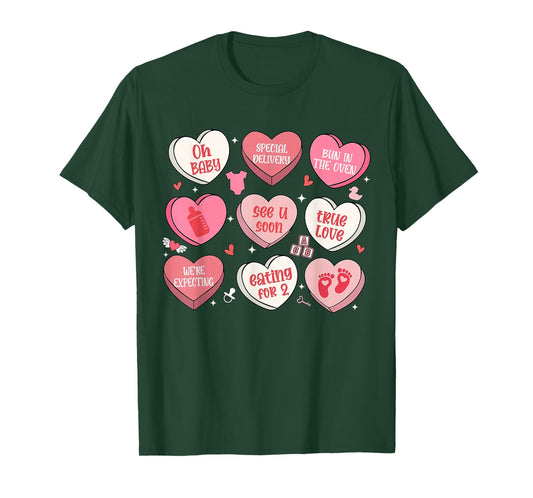 Valentines Day Pregnancy Heart Candy Announcement Pregnant T-Shirt