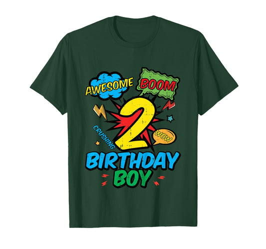 Kids 2 Birthday Boy Comic 2nd Bday Hero Party Boys Kids Toddler T-Shirt