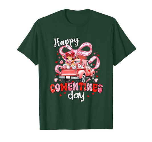 Happy Cowentine’s Day Cute Highland Cow Valentine Truck Bow T-Shirt