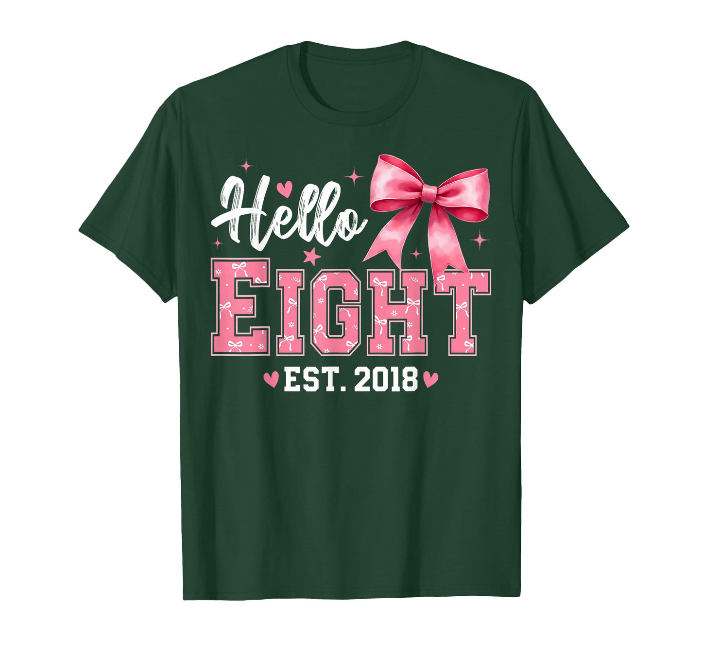 Hello Eight Est 2018 Coquette Bow 8th Birthday Girl T-Shirt