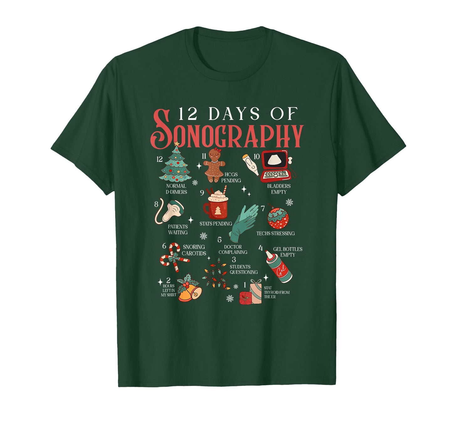 Retro Funny 12 Days of Sonography Ultrasound Tech Christmas T-Shirt