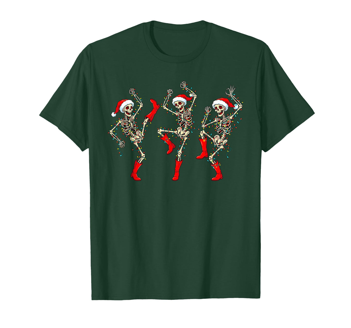 Christmas Skeleton Santa Dancing Dance Xmas Tree Lights T-Shirt