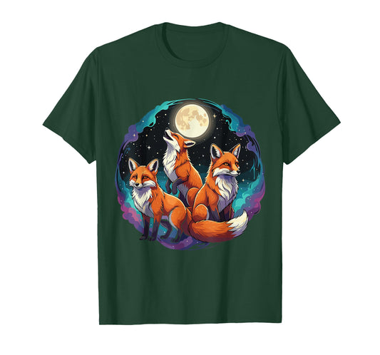 Three Moon Funny Fox Shirt Space Galaxy Foxs Graphic T-Shirt