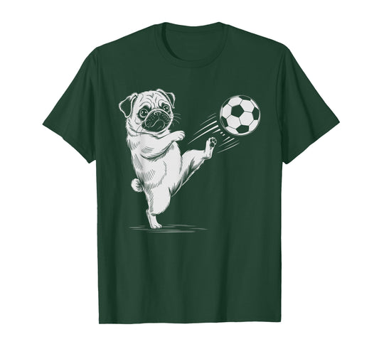 Funny Soccer Pug Ball Scoring Dog Kids Score Game Mom Cleats T-Shirt