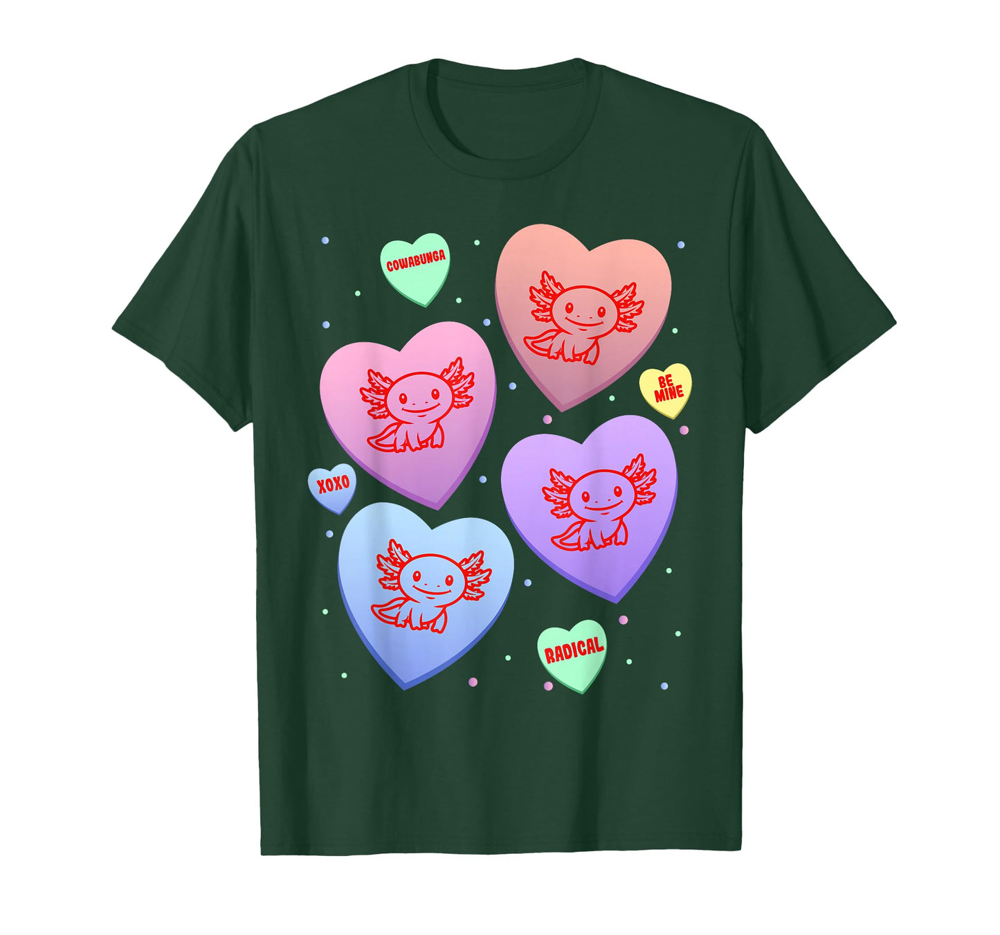 Axolotl Candy Heart Cute Kitten Valentines Day T-Shirt