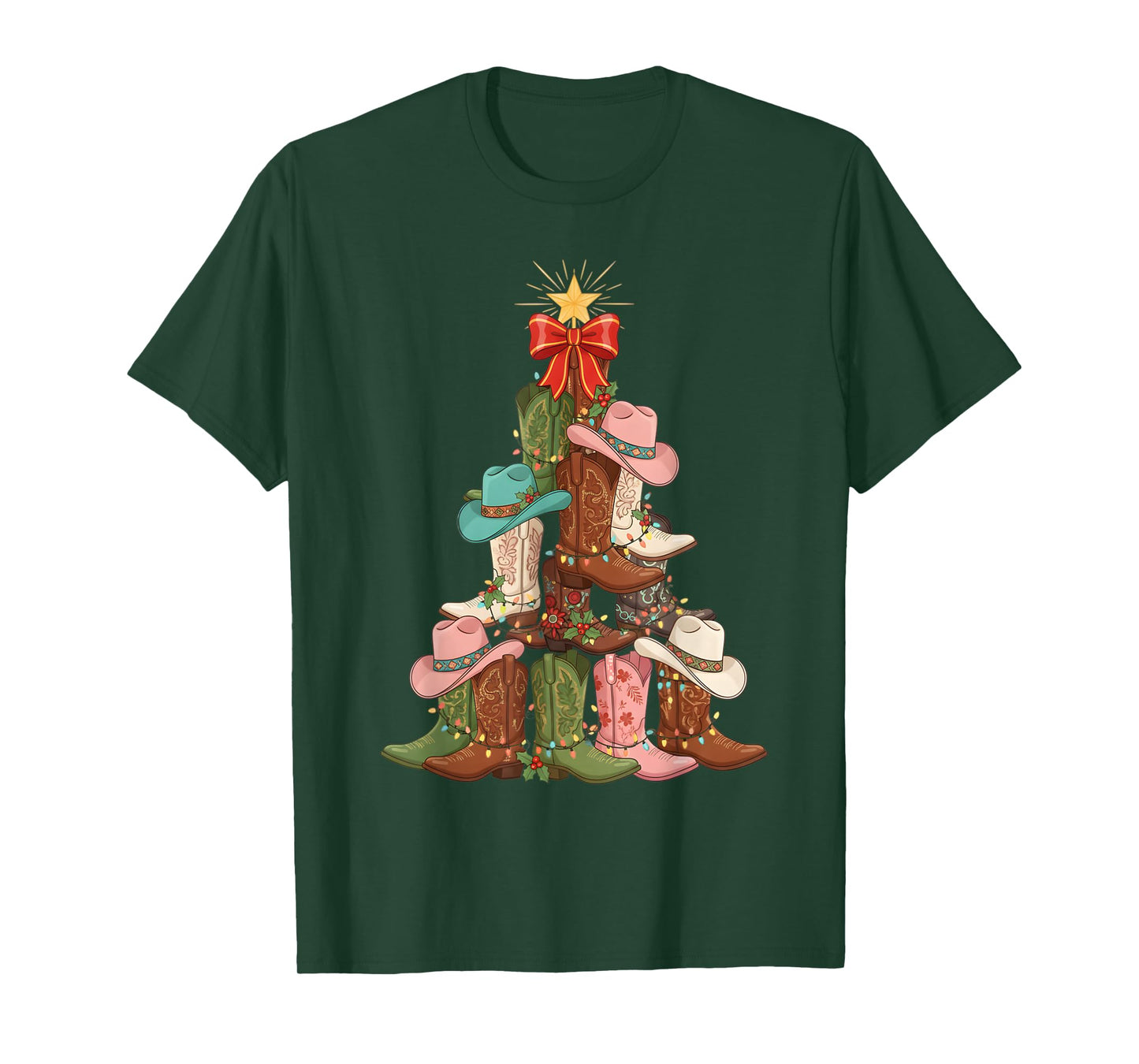 Howdy Christmas Tree Western Cowgirl Boots Xmas Lights T-Shirt