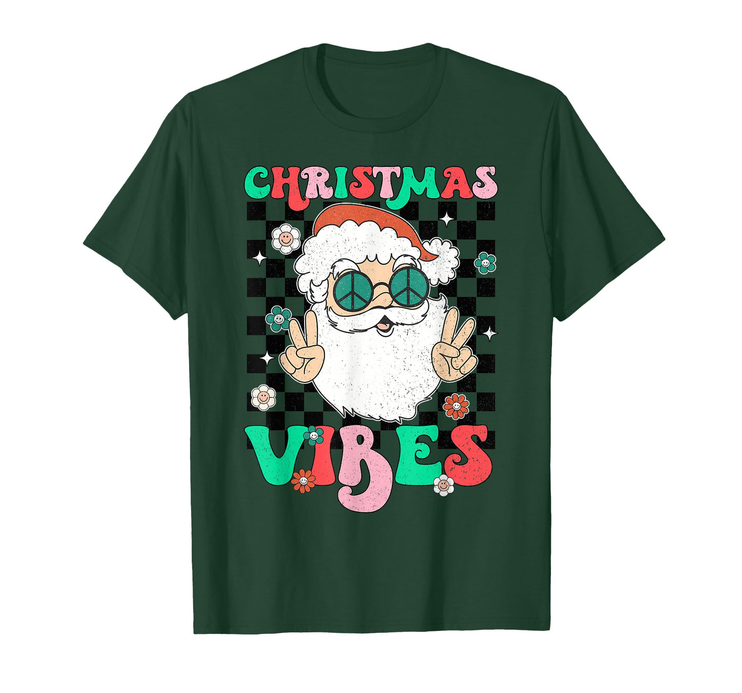 Groovy Christmas Vibes Santa Hat Xmas Holiday Teens Girls T-Shirt