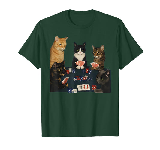 Vintage Cats Playing Pokerr Meme Funny Poker Gifts T-Shirt