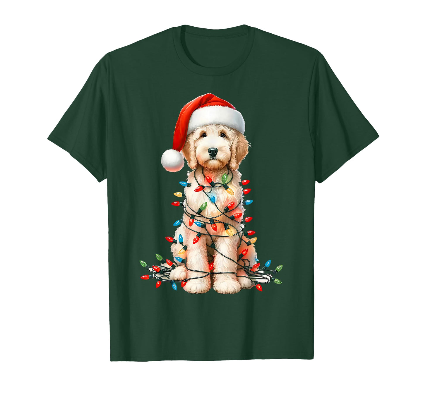 Christmas Golden Dog Santa Hat Xmas Lights Holiday Pet T-Shirt