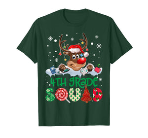 Reindeer Santa Hat 4th Grade Squad Teacher Christmas Kids T-Shirt