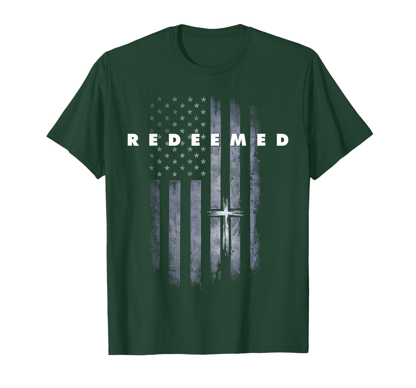 Redeemed Faith God Cross American Flag Gift Christian Men T-Shirt