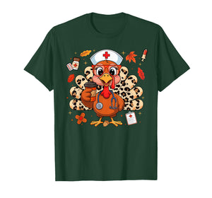 Thankful Turkey Funny Scrub Nurse Fall Thanksgiving Nursing T-Shirt