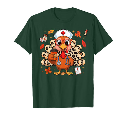 Thankful Turkey Funny Scrub Nurse Fall Thanksgiving Nursing T-Shirt