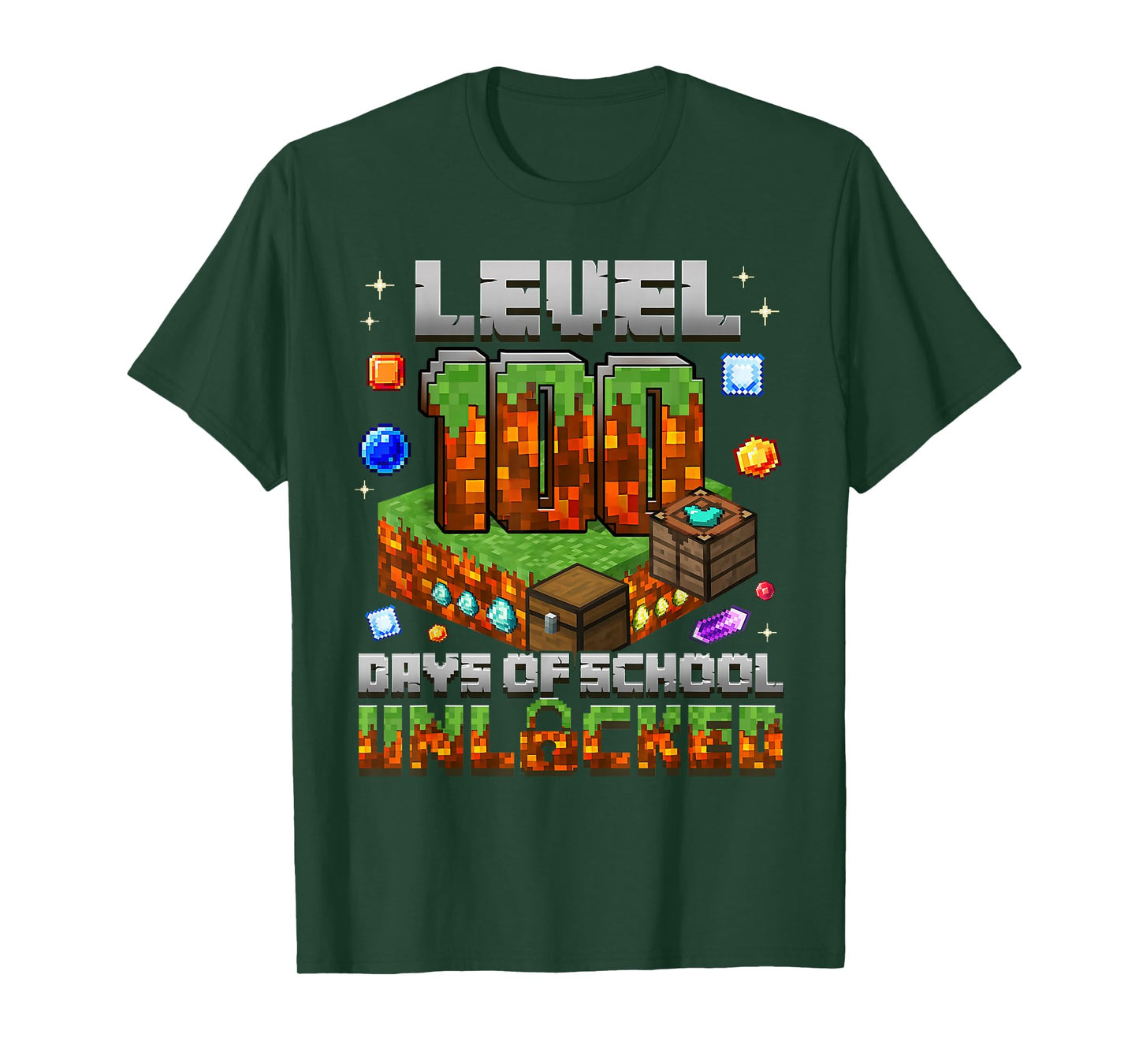 100 Days of School Gamer Level Unlocked Boys Kids Pixel Game T-Shirt