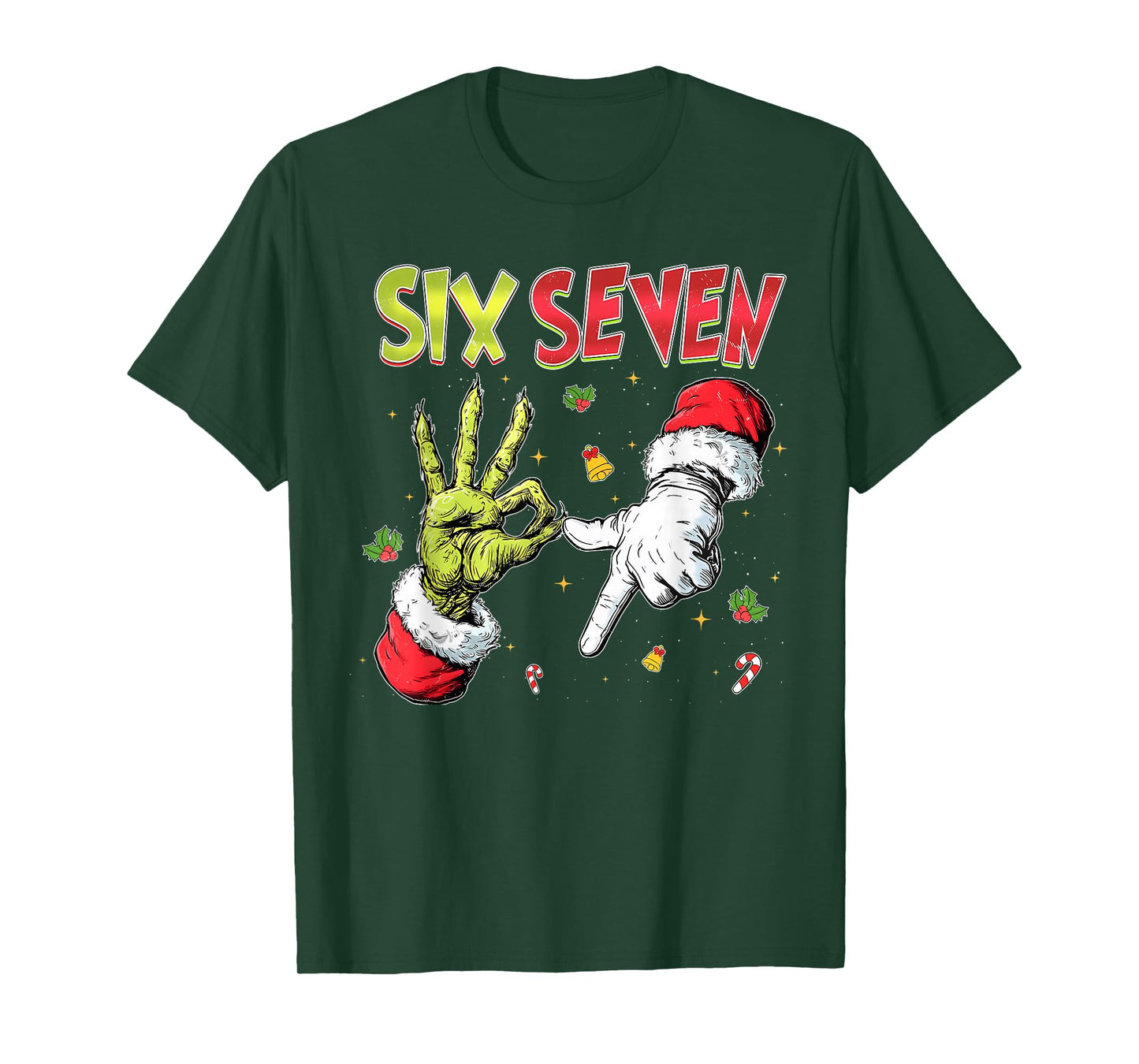 6 7 Six Seven Hand Gen Z Alpha Meme Slang Xmas Christmas T-Shirt