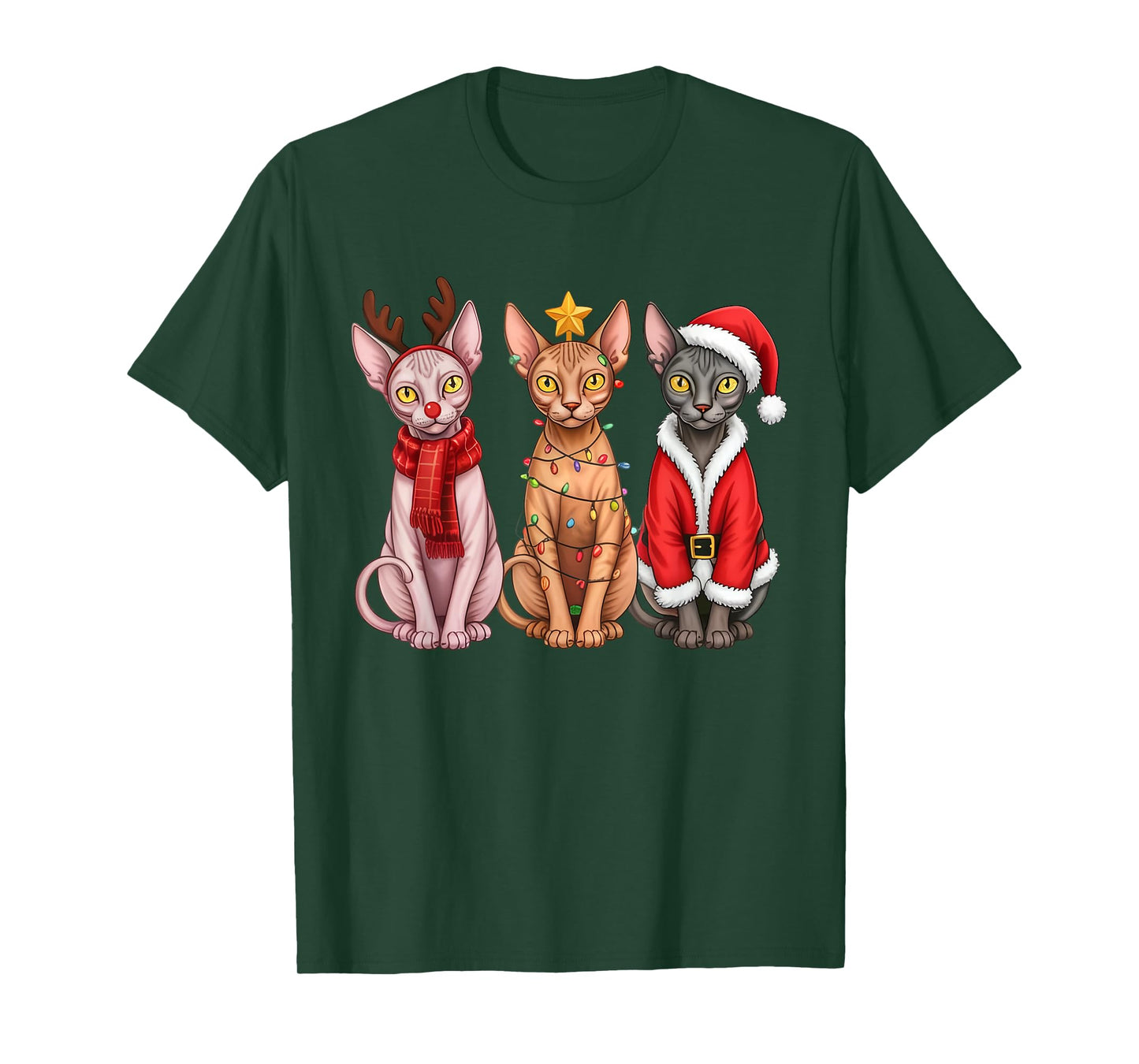 Retro Christmas Sphynx Cat Santa Reindeer T-Shirt
