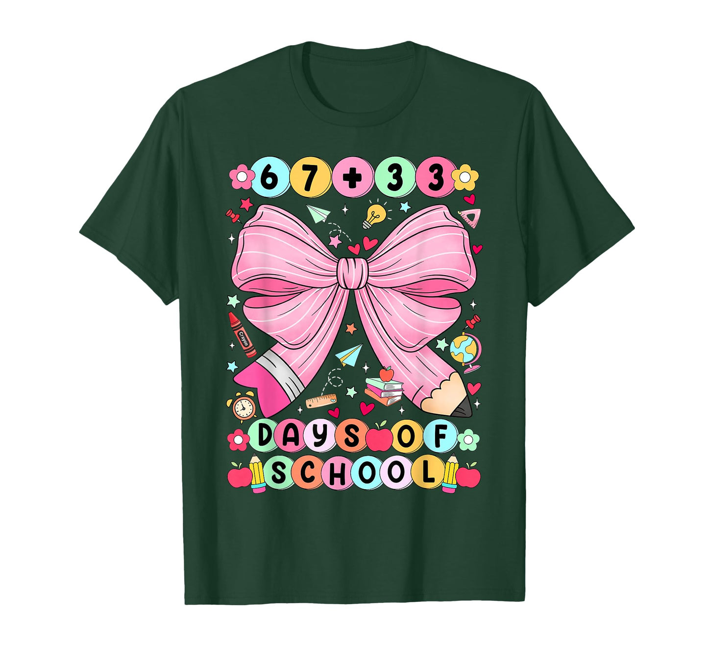 67 + 33 Days of School Coquette Bracelet 100 Days of School T-Shirt