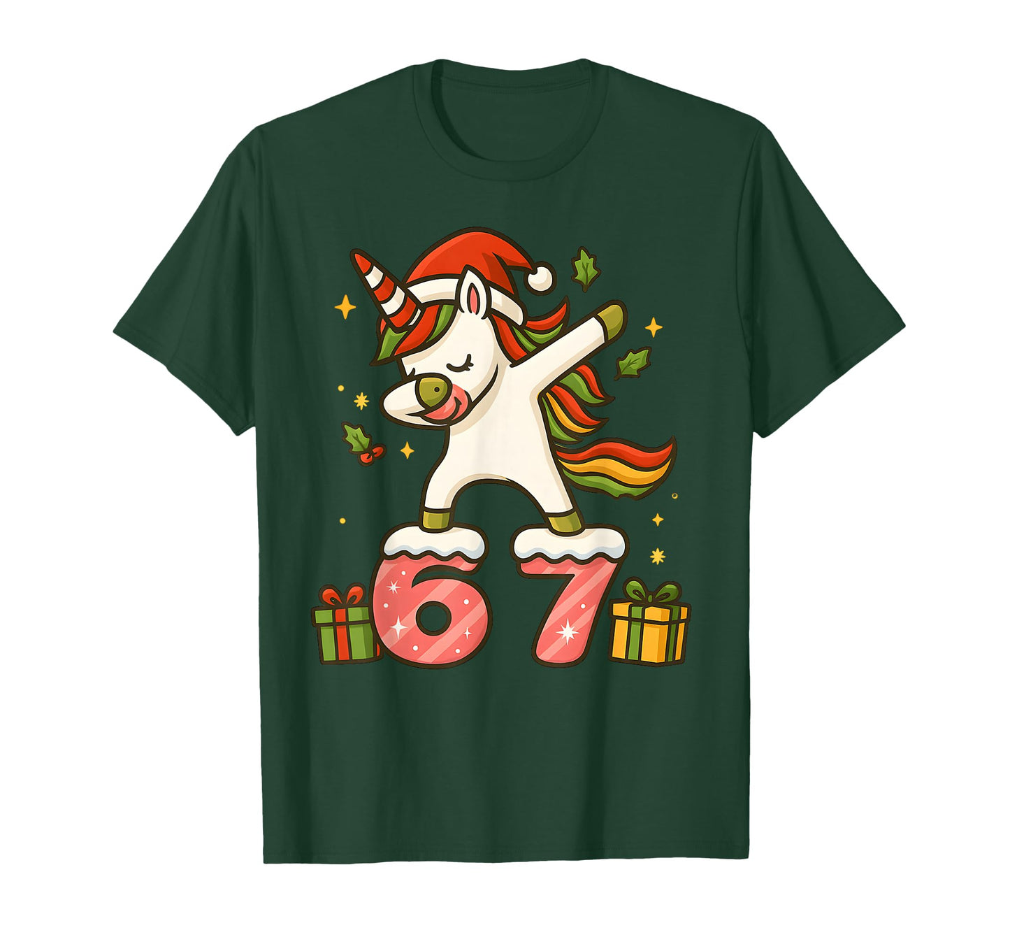 Funny 67 Christmas Unicorn Six Seven Meme Santa Kids Girls T-Shirt
