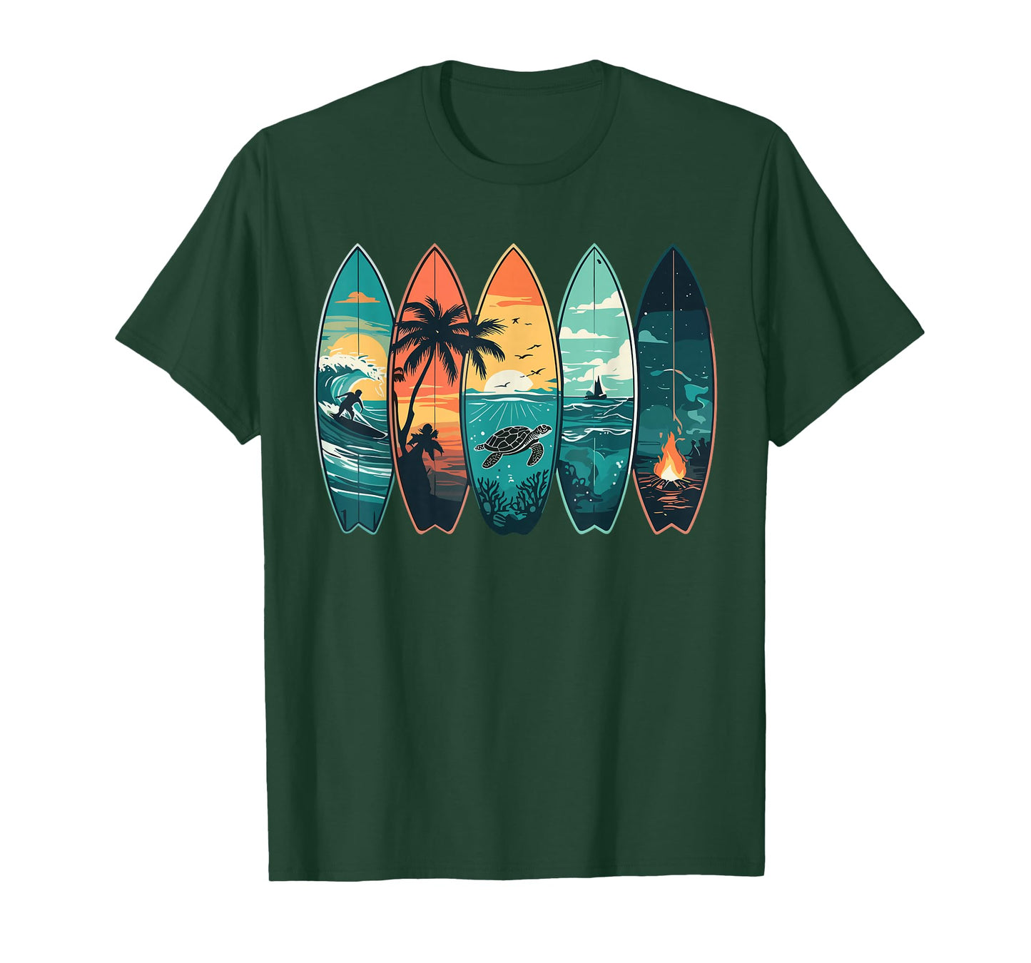 Surfboards Sunset Ocean Beach Vibe Surfer T-Shirt