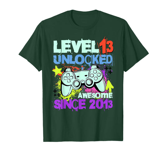 Level 13 Unlocked Awesome Since 2013 13th Birthday Boy Gamer T-Shirt