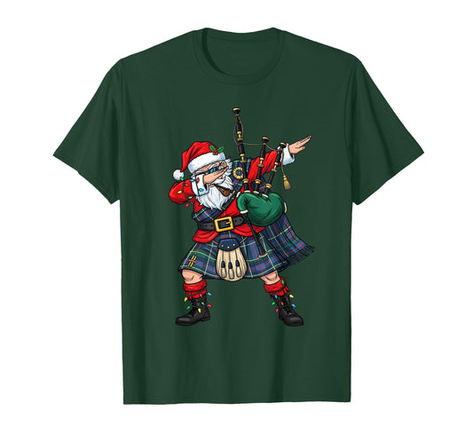 Christmas Santa Playing Scottish Bagpipes Funny Holiday Dab T-Shirt
