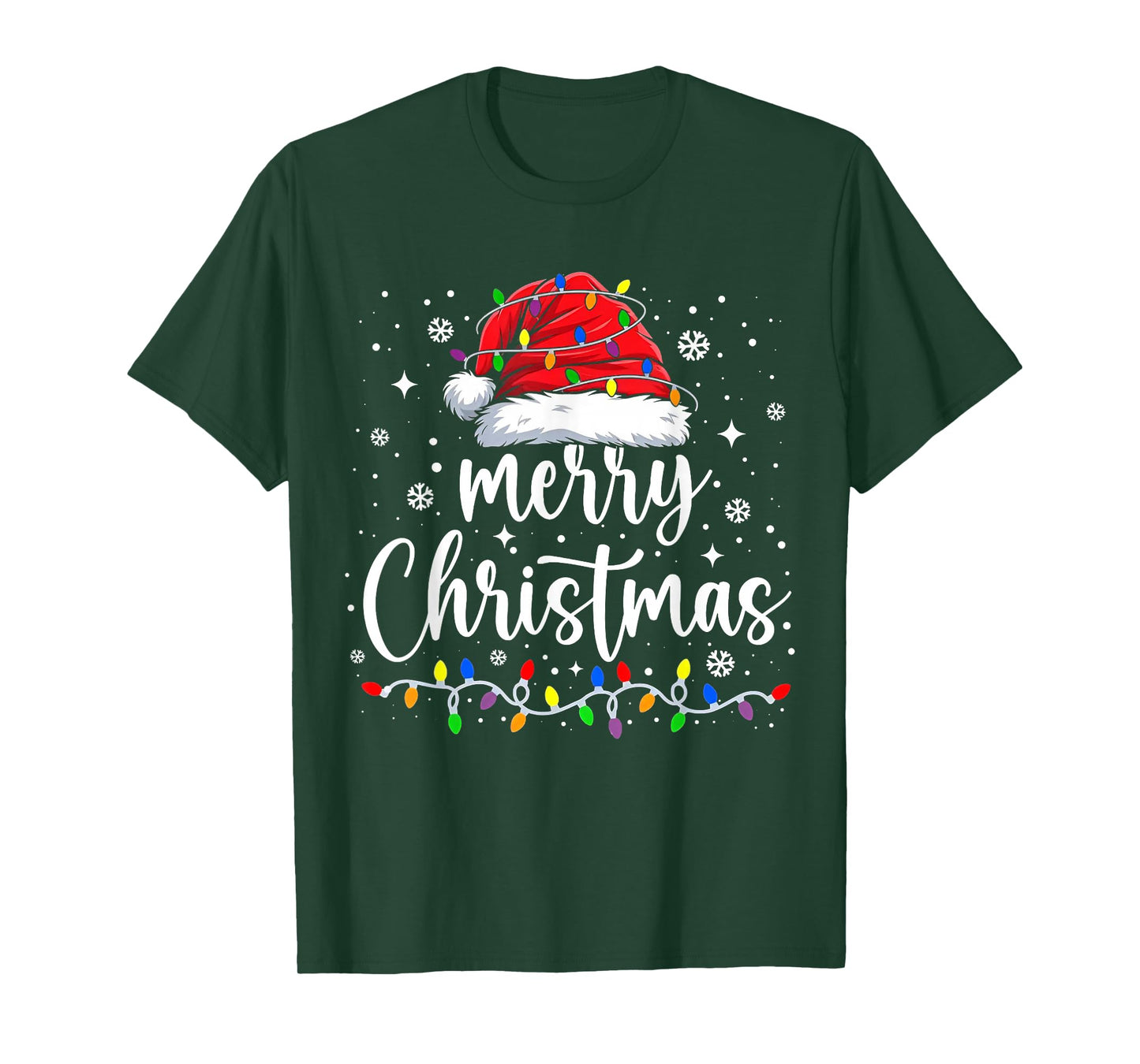 Merry Christmas Lights Santa Hat Xmas Family Matching Pajama T-Shirt