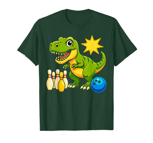 Bowling Dinosaur T Rex Cute Cartoon Kids Toddler Boys Bowler T-Shirt
