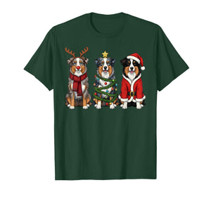 Retro Christmas Australian Shepherd Santa Reindeer Dog Lover T-Shirt