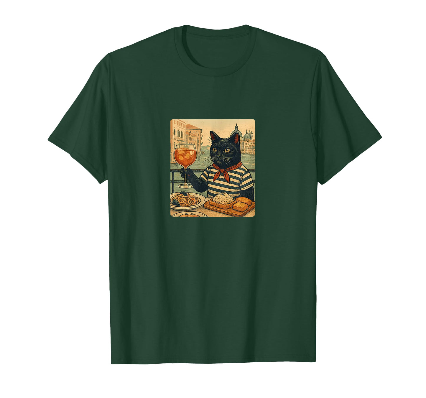 Italian Cat Aperitivo – Venice Cafe Vintage Poster T-Shirt
