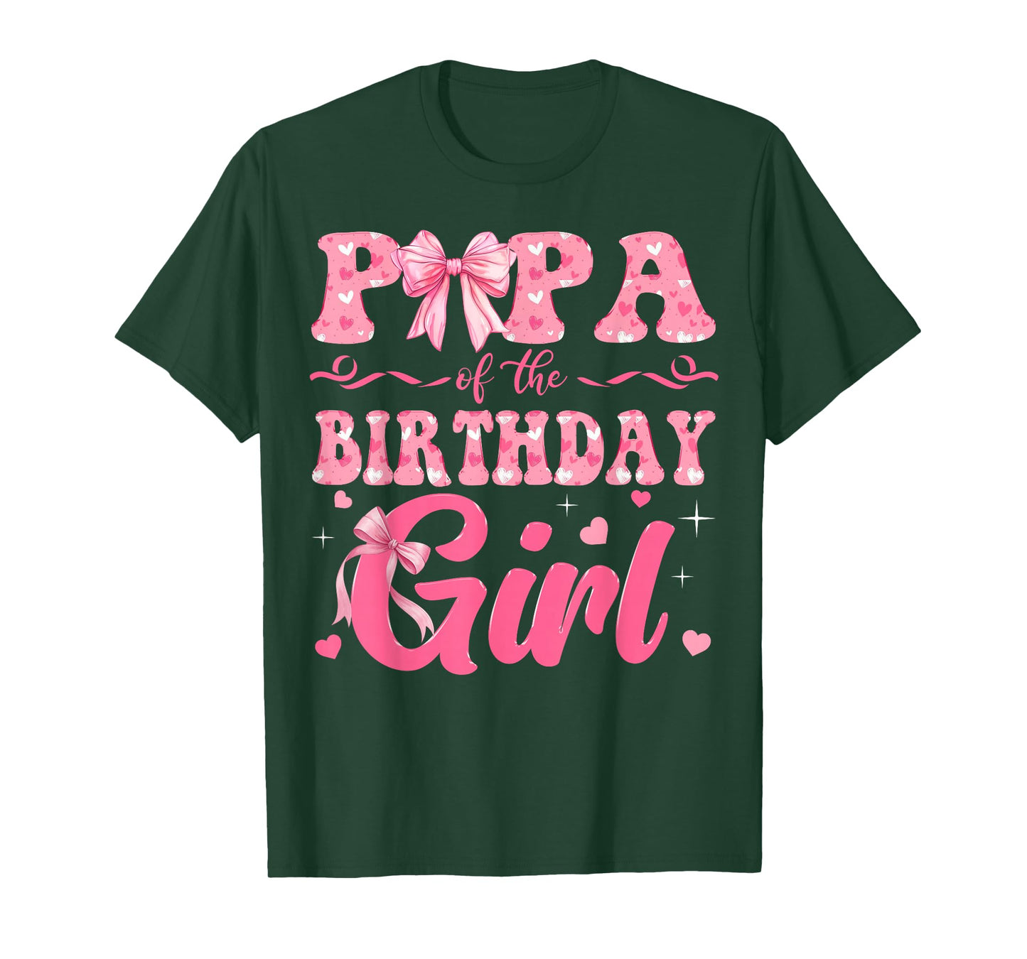 Papa of The Birthday Girl Family Pink Coquette Bow T-Shirt