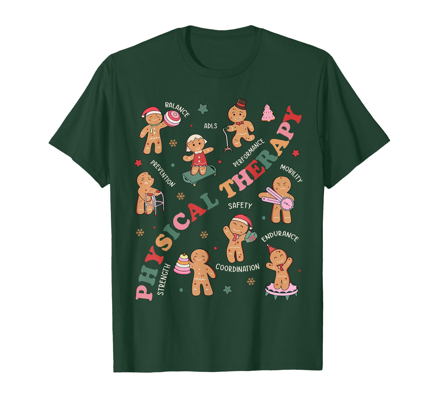 Retro Physical Therapy Gingerbread Christmas PT Funny Xmas T-Shirt