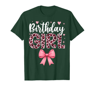 Coquette Bow Leopard Birthday Girl T-Shirt