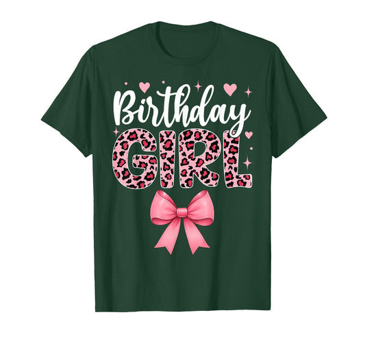 Coquette Bow Leopard Birthday Girl T-Shirt